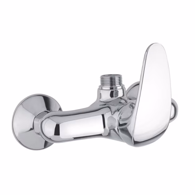 Wall-mounted single-handle mixer. 3/4" male outlet. Short lever control